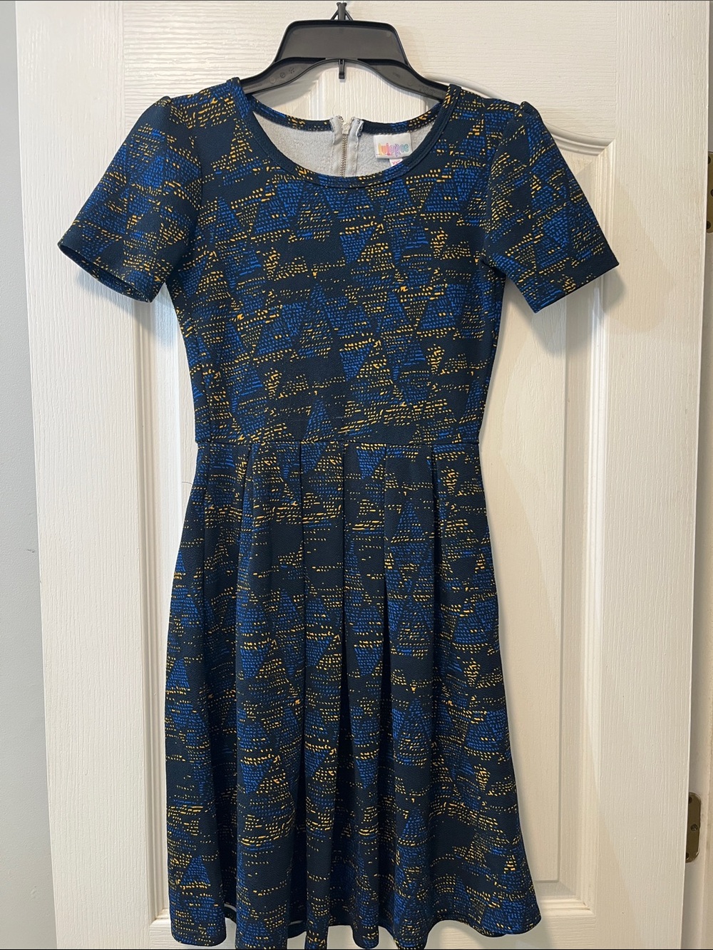 LuLaRoe Navy Blue Dress with Gold Dot Pattern
